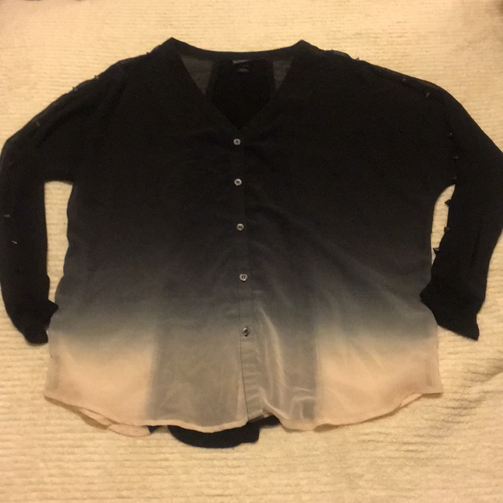 Long sleeved sheer button-up top
